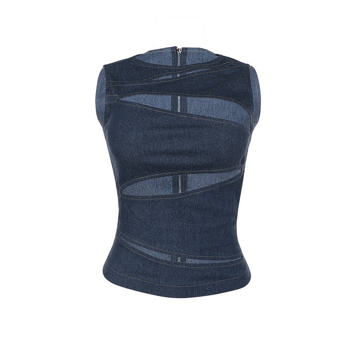 Dame figurtilpasset denim-top med asymmetriske cut-outs og stilig design Skjora