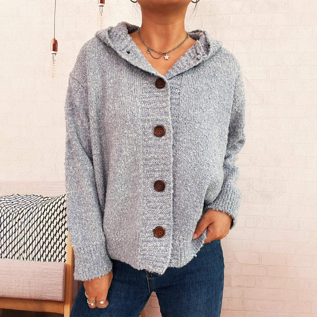 Dame Koselig Cardigan med Hette og Knappe Detaljer Skjora