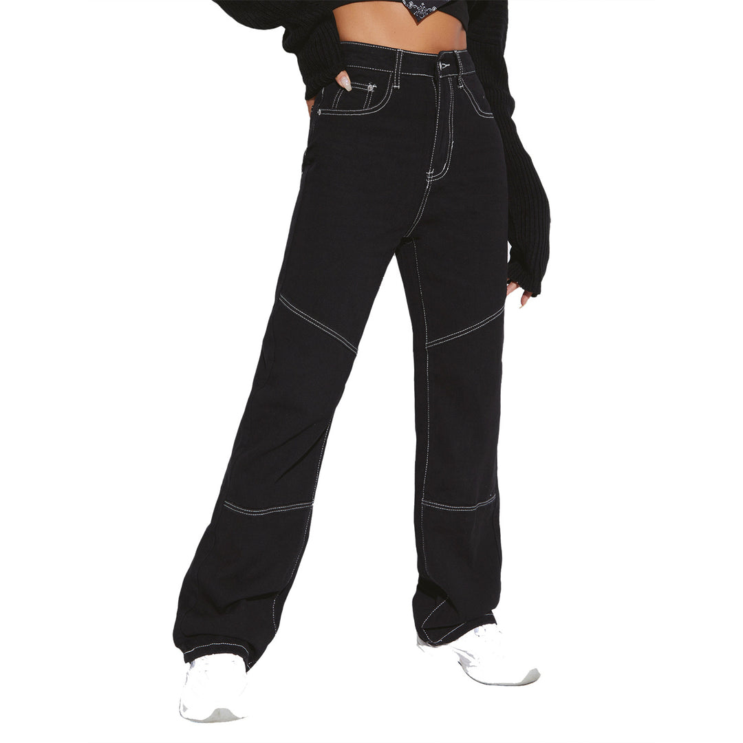 Dame brede høytlivsjeans med kontrasterende sømmer og stilig snitt Skjora