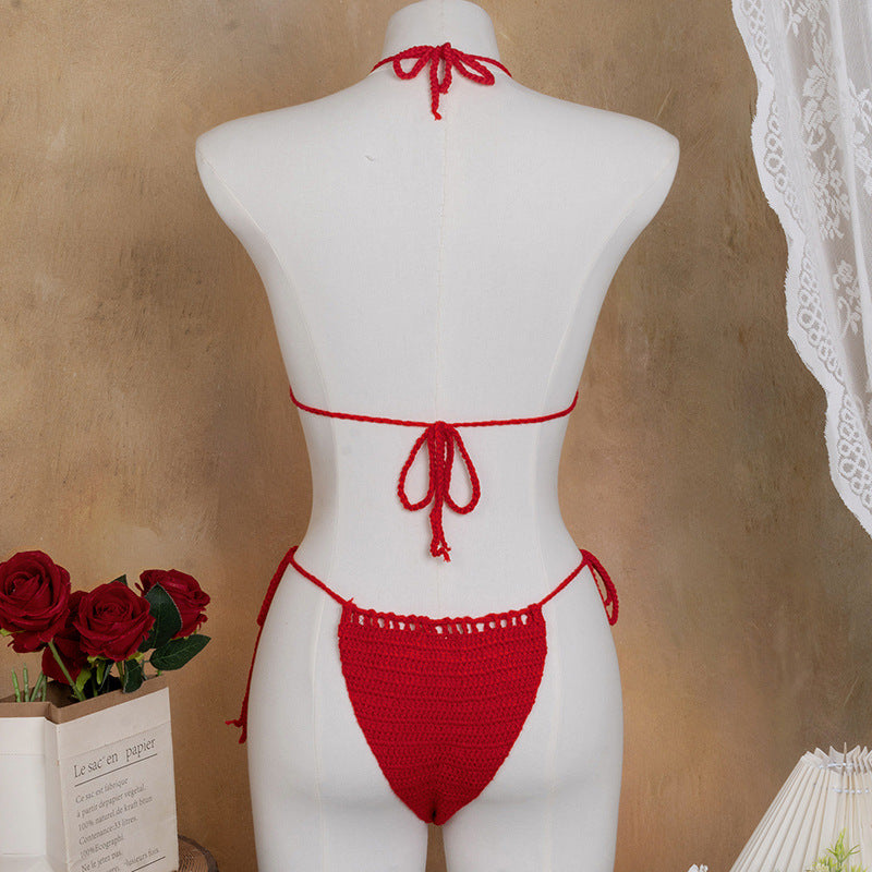 Damen Häkel-Bikini mit verspieltem Blumendesign und verstellbaren Bändern Skjora