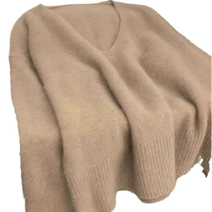 Kvinne Elegant V-Hals Genser med Ribbstruktur og Casual Snitt Skjora