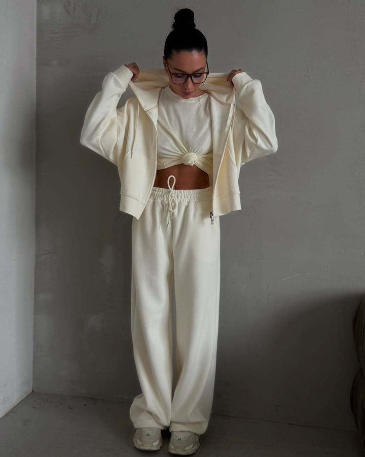 Dame Loungewear Sett med Hettegenser og Vide Bukser Skjora