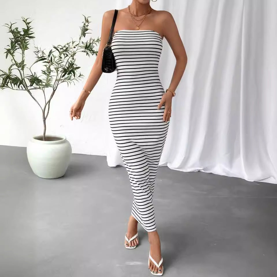 Dame Maxikjole i trendy stripemønster Skjora