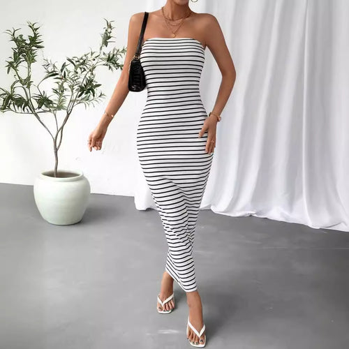 Dame Maxikjole i trendy stripemønster Skjora