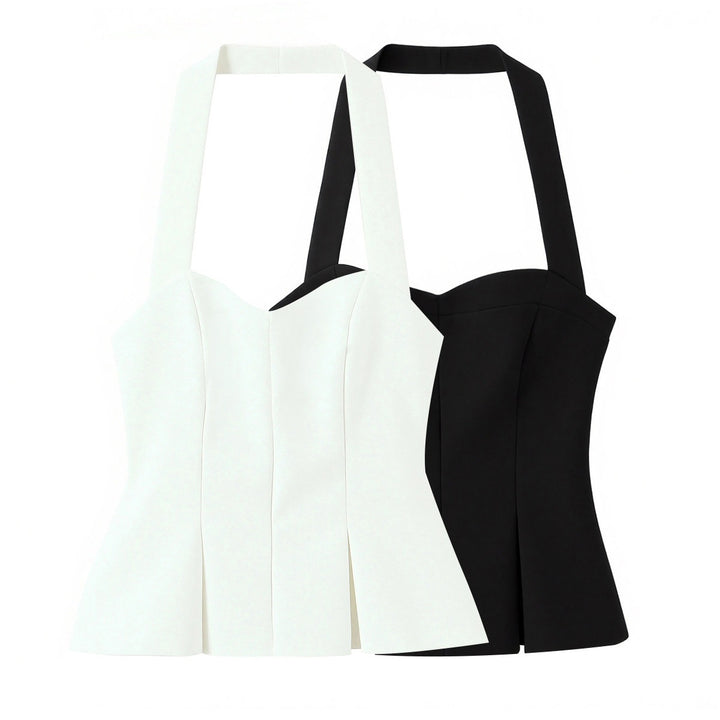 Dame stilig Bustier-bluse med figurtilpasset silhuett og dekorativ halterneck Skjora