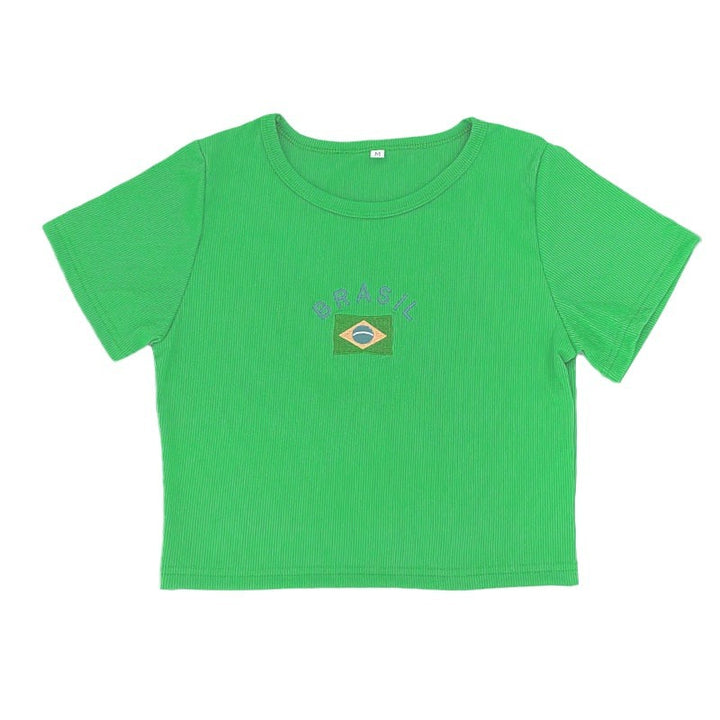 Damer cropped Sport-T-skjorte med Brasil-motiv Skjora