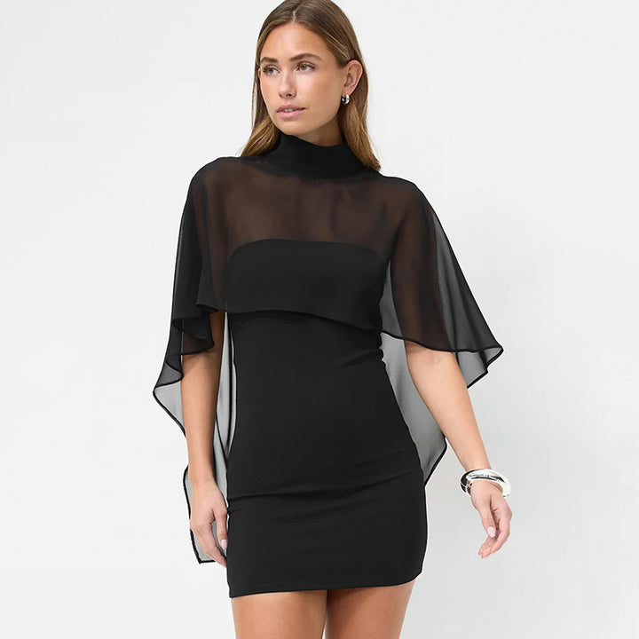 Dame Elegant Wrap Bluse med transparent hette og asymmetrisk kant Skjora