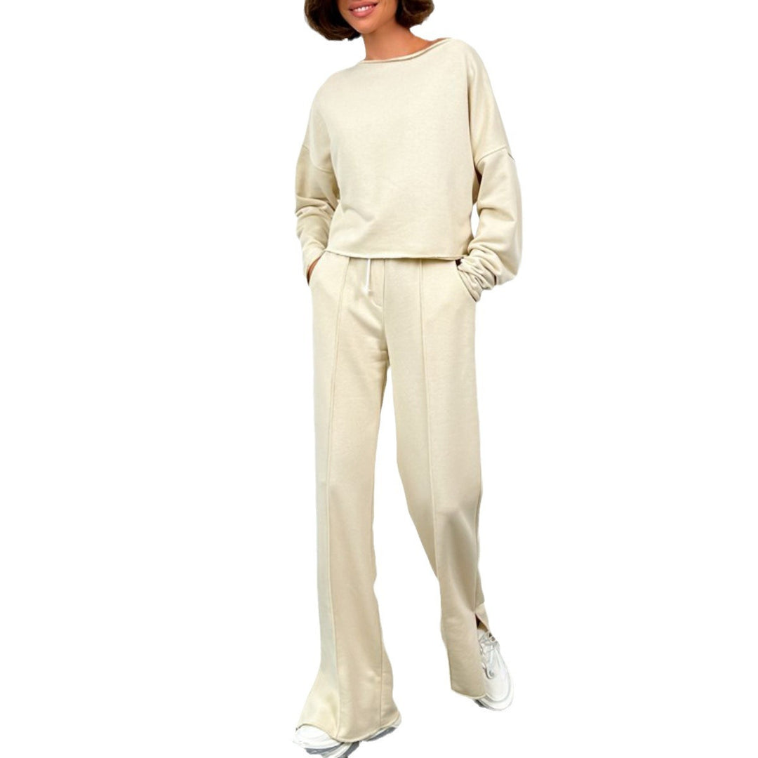 Dame avslappet joggedress med cropped topp og vide bukser Skjora