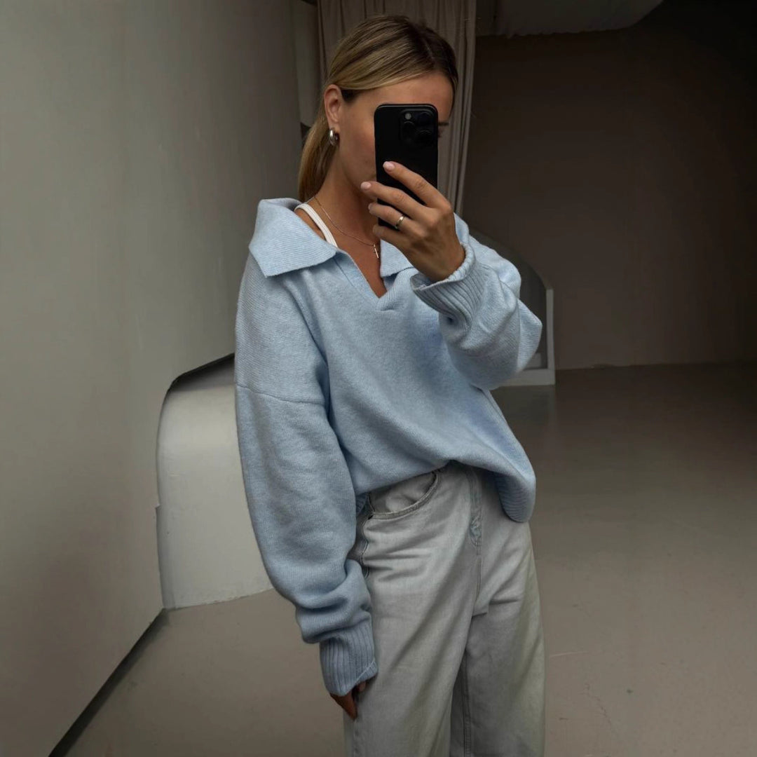 Kvinnenes uformelle oversized genser med krage Skjora