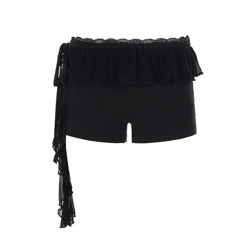 Dame shorts med rysjedetalj og justerbar snor Skjora