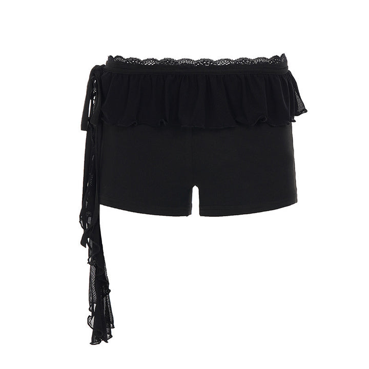 Dame shorts med rysjedetalj og justerbar snor Skjora