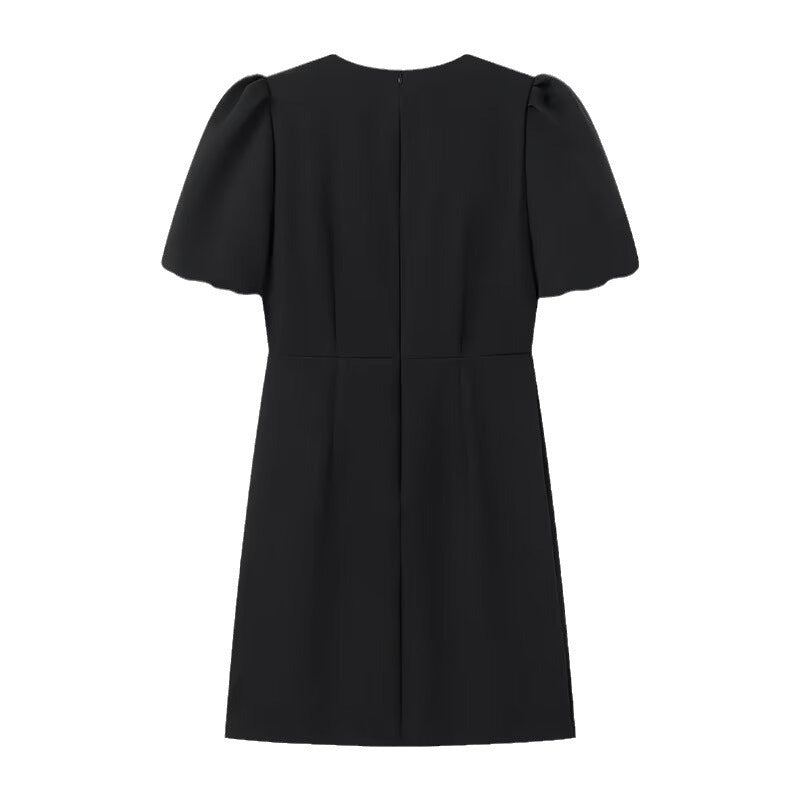 Kvinne Elegant Kvelds Kjole med Puff Ermer og Dekorative Sløyfer Skjora