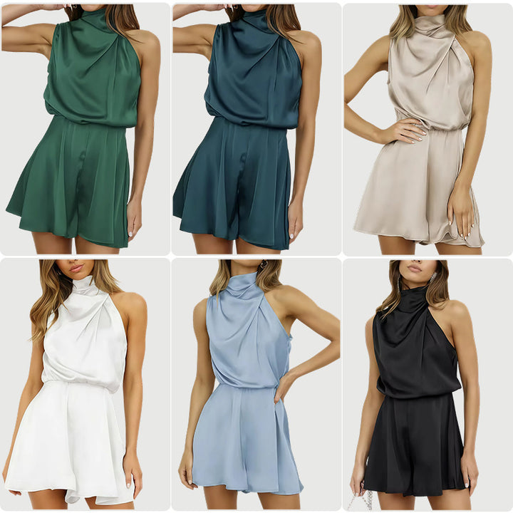 Damer Elegant Jumpsuit med Høy Krage og Strømmende Design