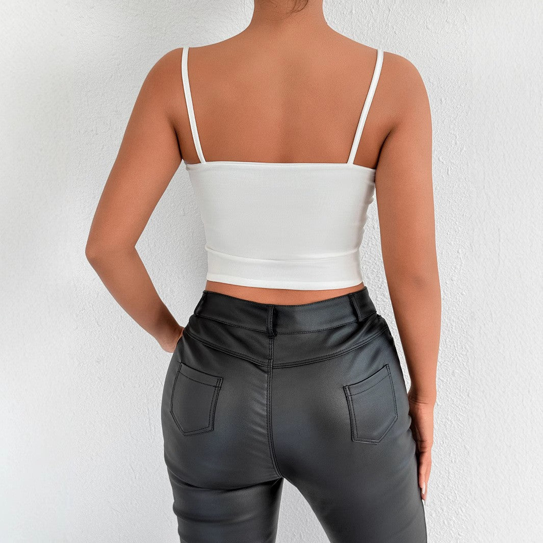 Dame Crop-Top med raffinerte volangdetaljer Skjora