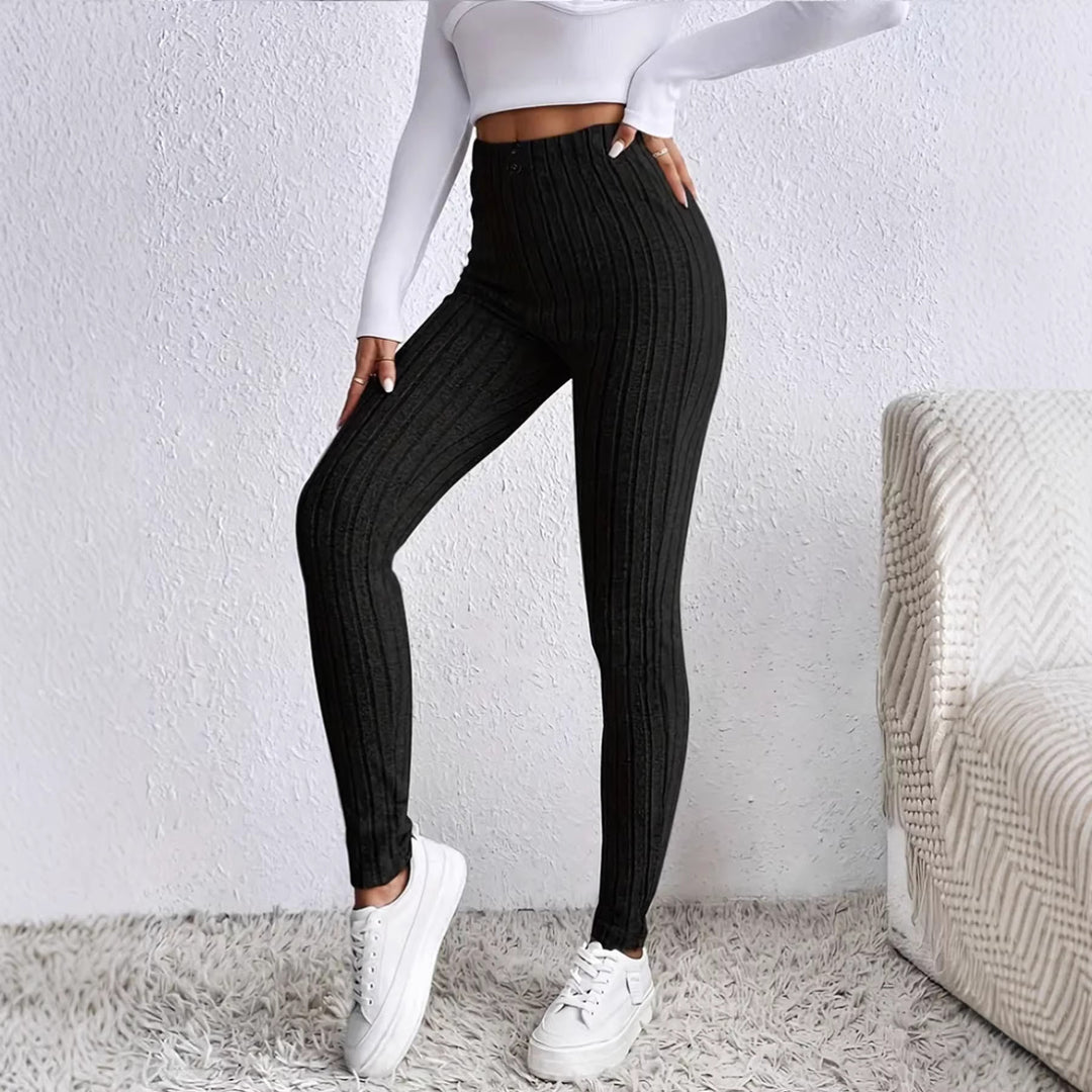 Kvinnenes høy midje ribbestrikkede leggings Skjora