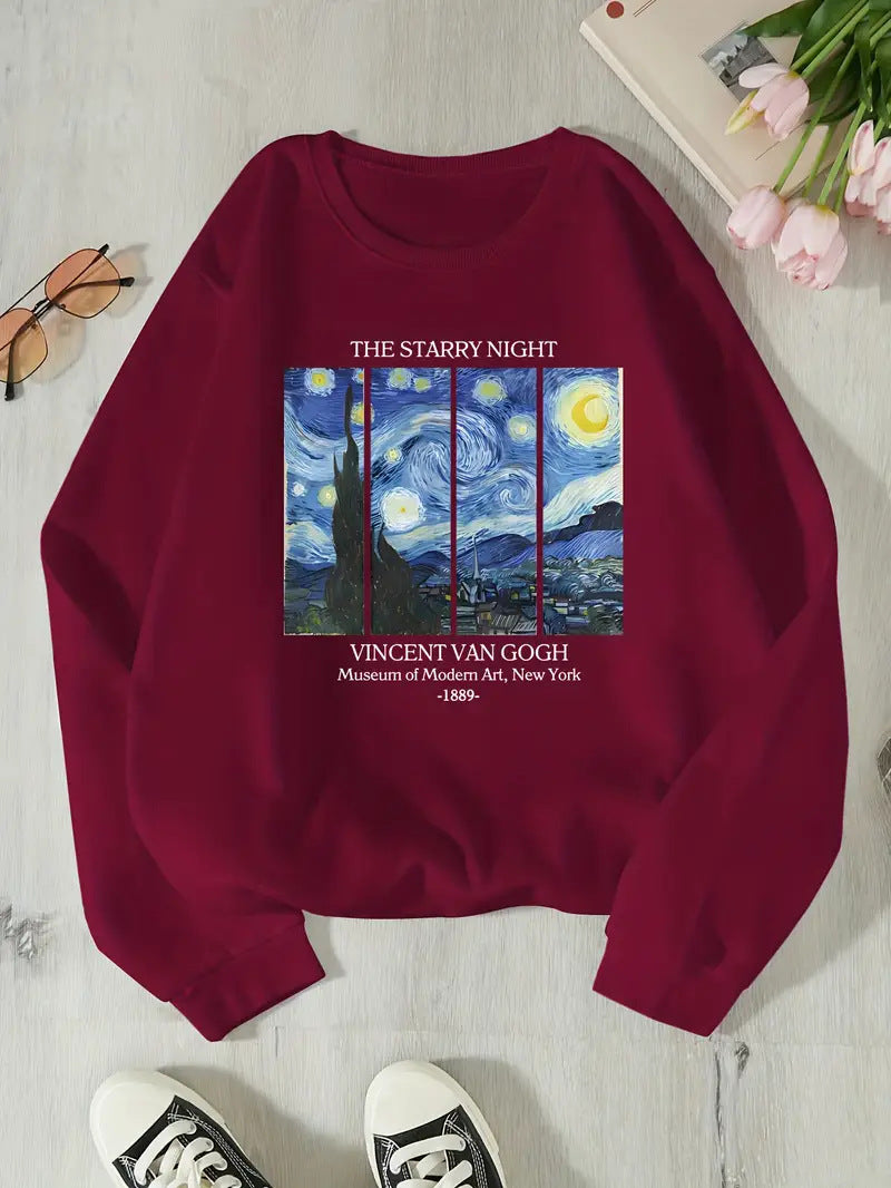 Dame sweatshirt med klassisk Van Gogh kunstmotiv Skjora