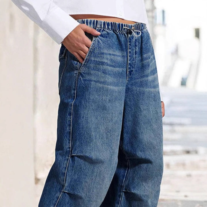 Kvinners vide denimbukser med elastisk midje og høye lommer Skjora