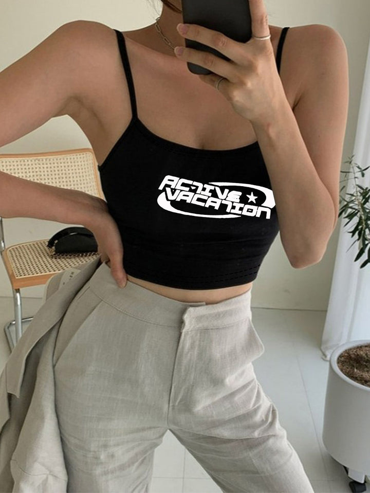 Dame Crop-Top med trendy skrift Skjora