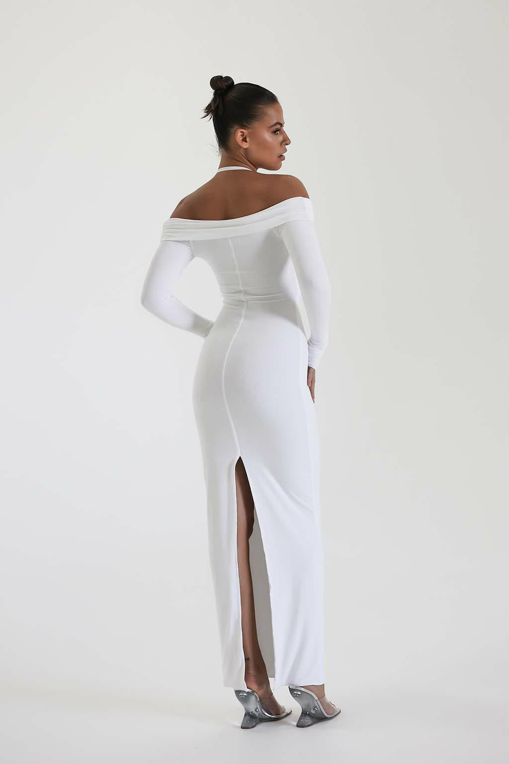 Dame Maxi-kjole med Off-Shoulder-design og elegant splitt Skjora