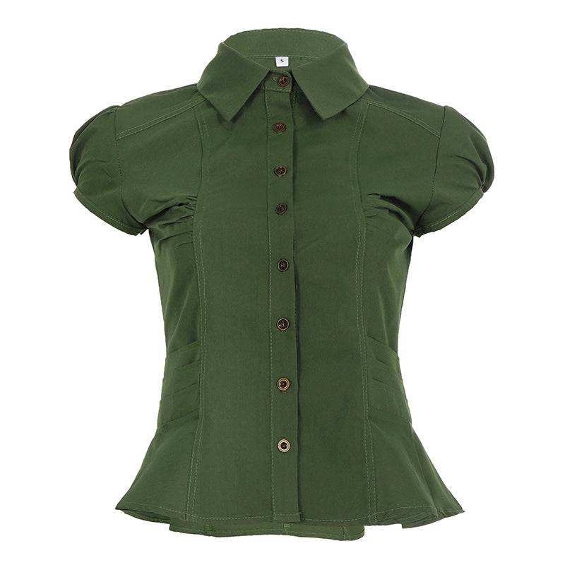 Dame bluse skjorte med elegante puffermene Skjora