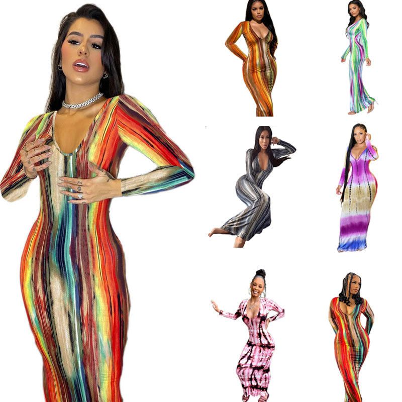 Dame Strapless Maxikjole med fargerik stripe mønster og figurformende snitt Skjora