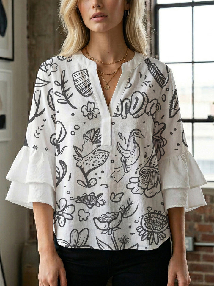 Dame kunstnerisk overdel med volangermer Skjora