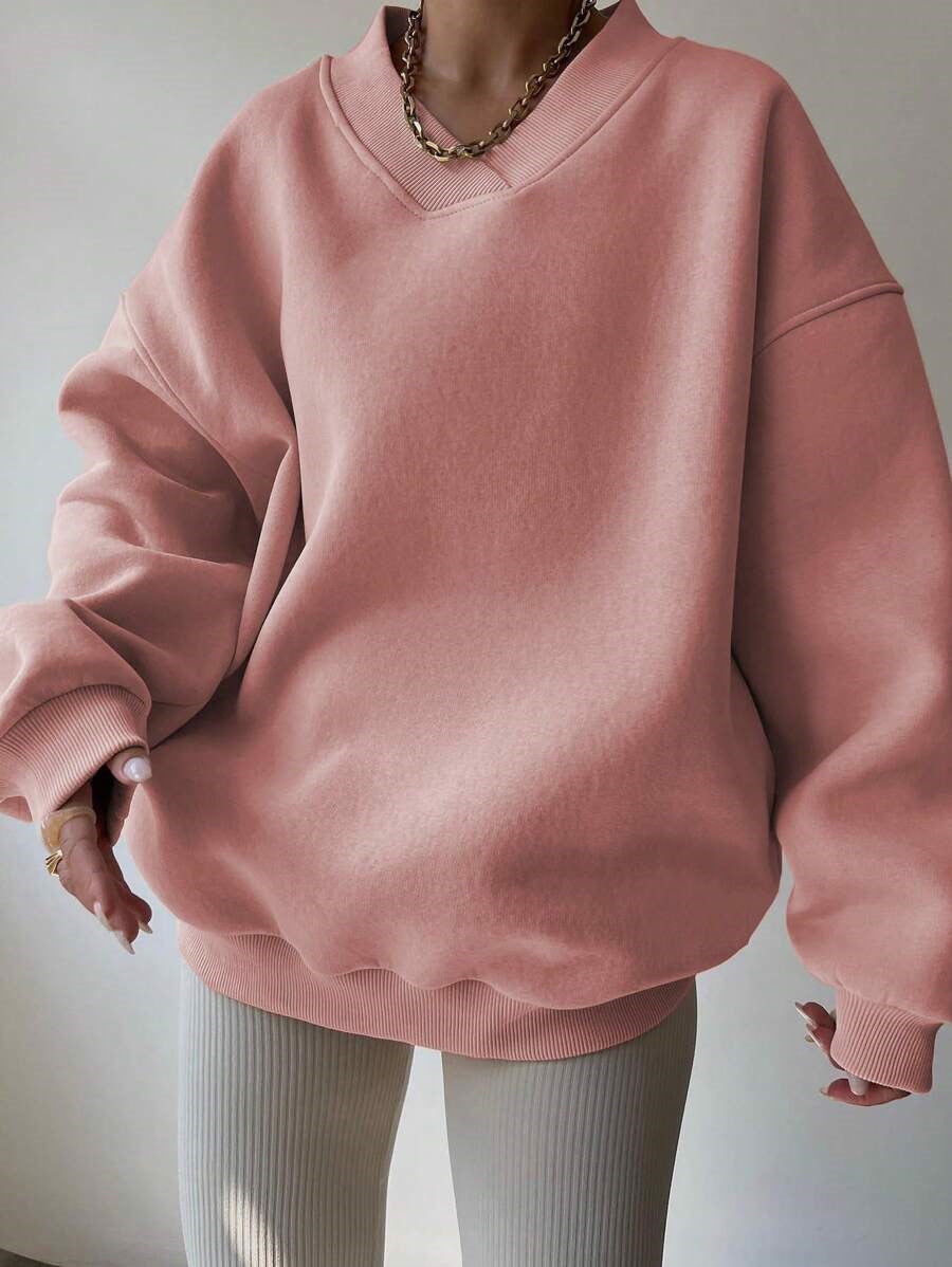 Kvinne Oversized Sweatshirt med V-hals og Bred Søm Skjora
