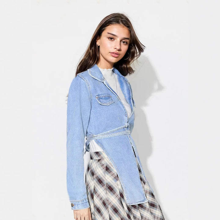 Dames Jeansjakke i moderne oversized stil med forkortet snitt og praktiske lommer Skjora