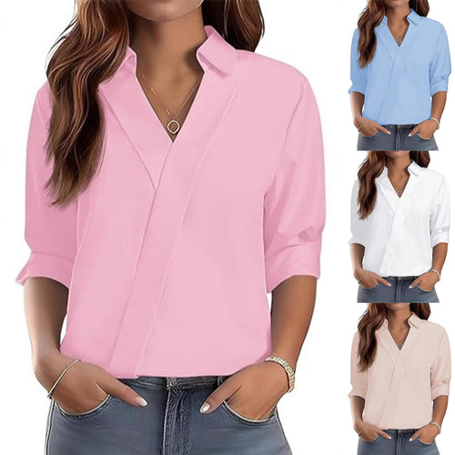 Kvinnes elegant V-hals bluse med teksturert design Skjora