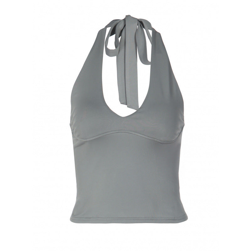 Dame sporty cropped top med V-hals og figurformende snitt Skjora