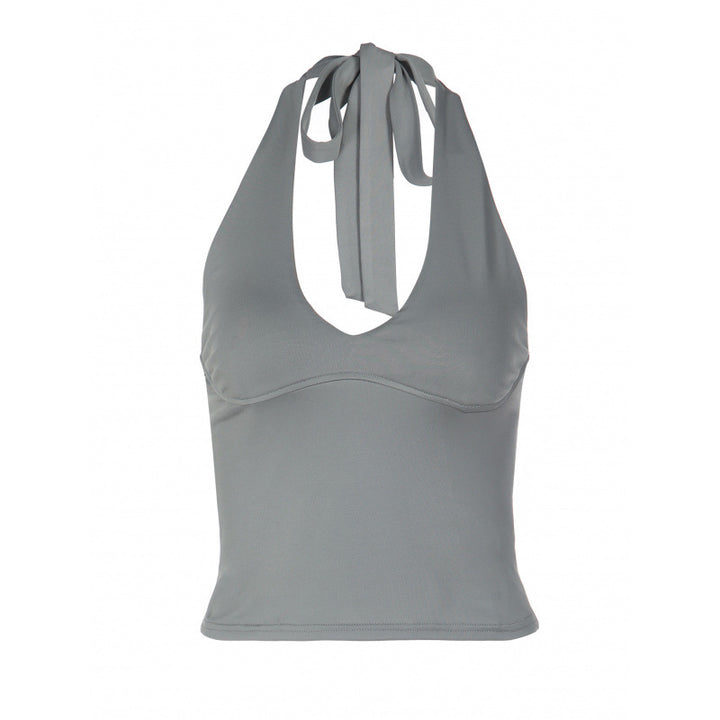 Dame sporty cropped top med V-hals og figurformende snitt Skjora