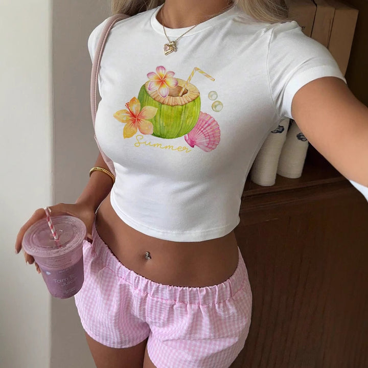Dame Crop-Top med fruktig sommerdesign og avslappet snitt Skjora