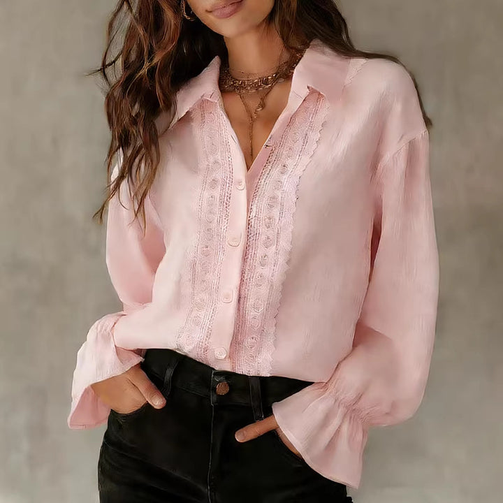 Damer elegant Bluse med spissdetaljer og ballongermer Skjora
