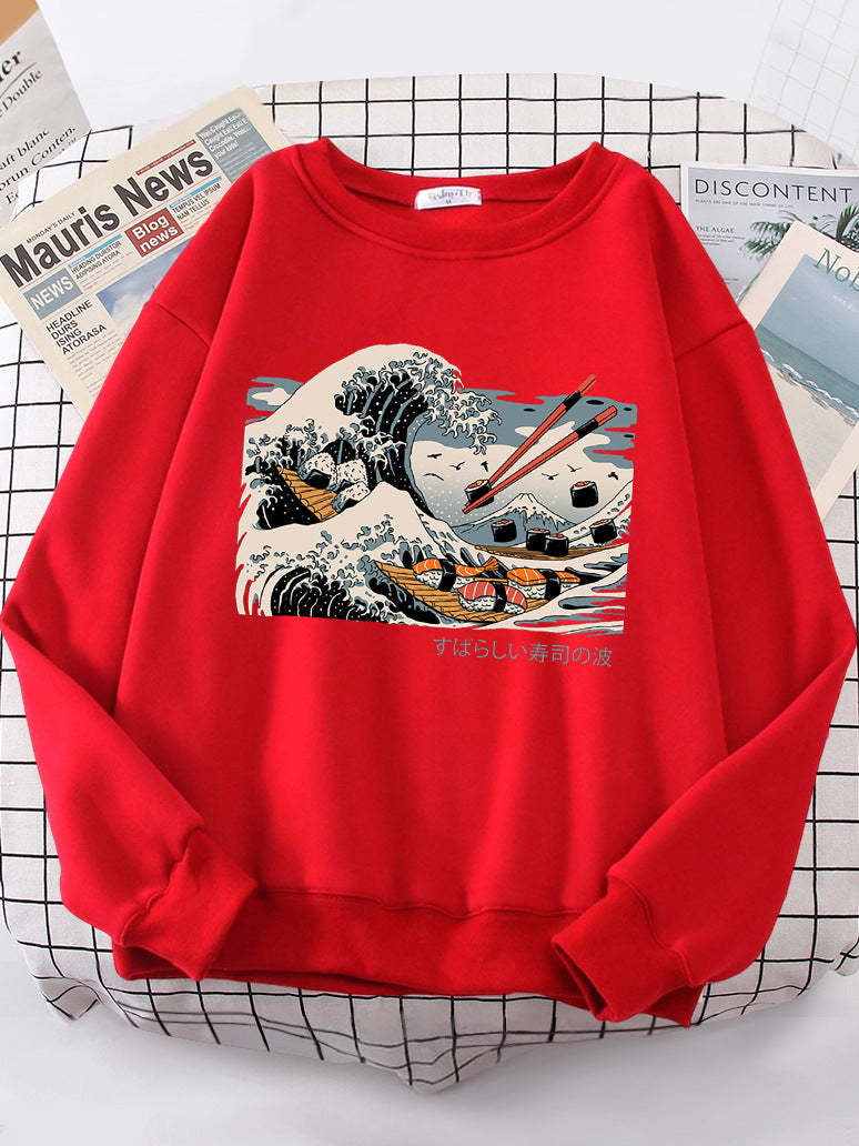 Dame sweatshirt med kunstnerisk bølgedesign og behagelig passform Skjora