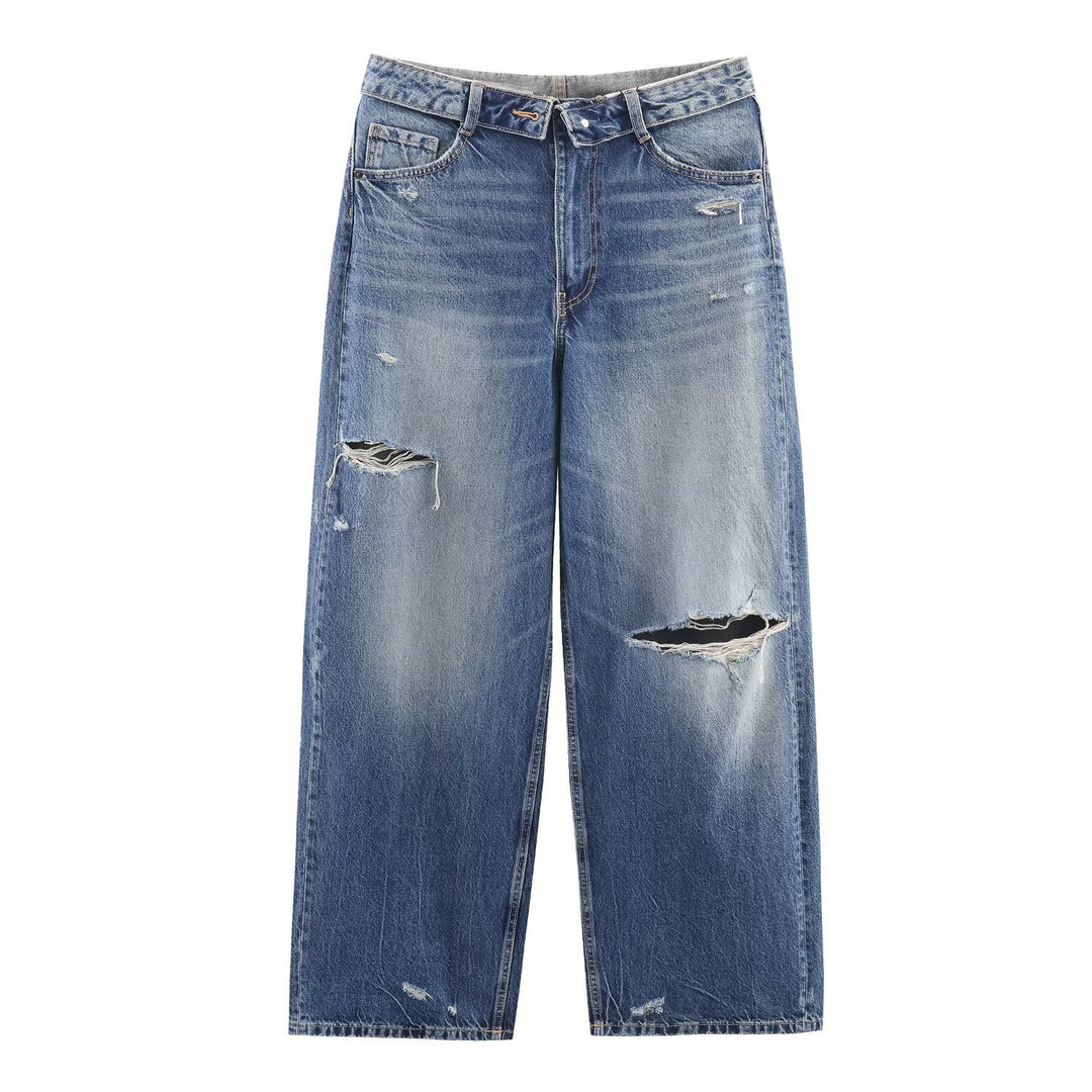 Damer høy kvalitets Destroyed jeans i avslappet baggy-stil med moderne detaljer Skjora