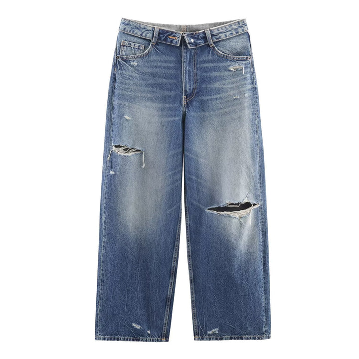 Damer høy kvalitets Destroyed jeans i avslappet baggy-stil med moderne detaljer Skjora