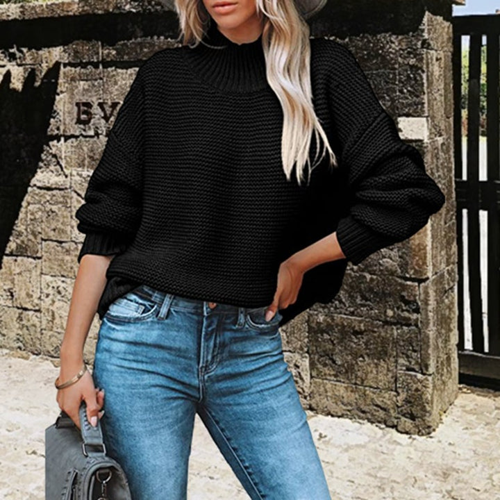 Kvinnes chunky strikkegenser med høy krage og avslappet oversized passform Skjora