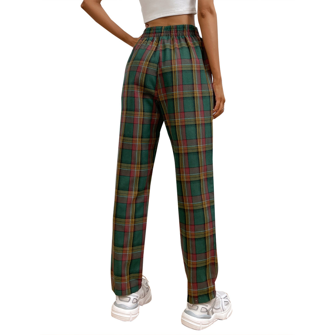 Kvinne casual rutete bukser med elastisk liv og slim fit Skjora
