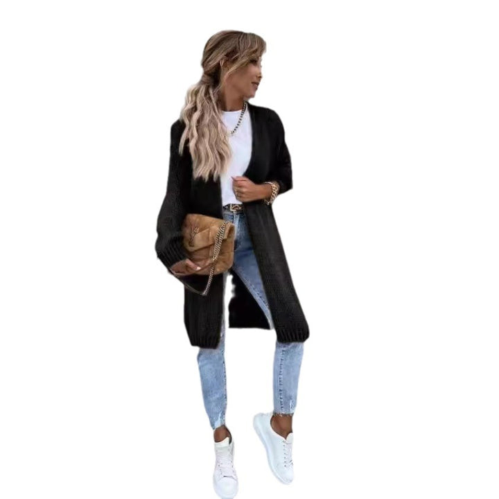 Dame chunky strikket cardigan med oversized ermer og fashionable design Skjora