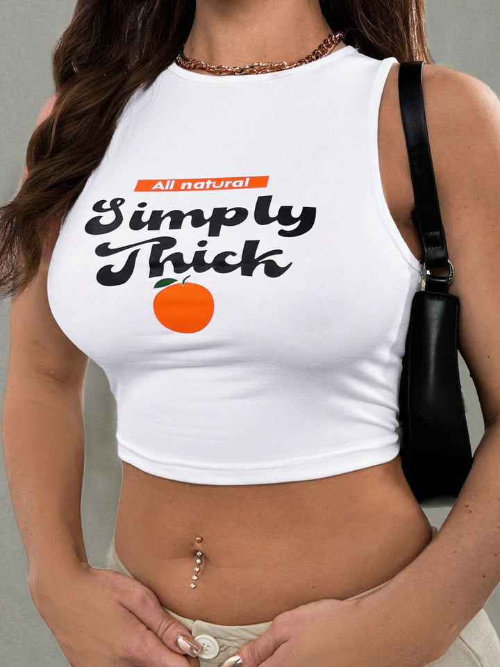 Dame Crop-Top med dristig statement-trykk Skjora