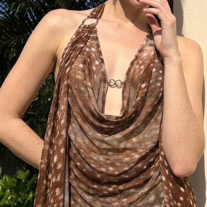 Damer Stilig Halterneck Bluse med Drapering Skjora