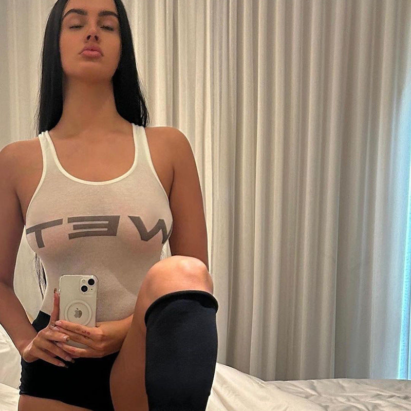 Dame moterikt Cropped Top med iøynefallende tekst Skjora