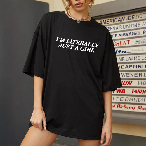 Dame Oversized Statement T-skjorte med kreativ tekst Skjora