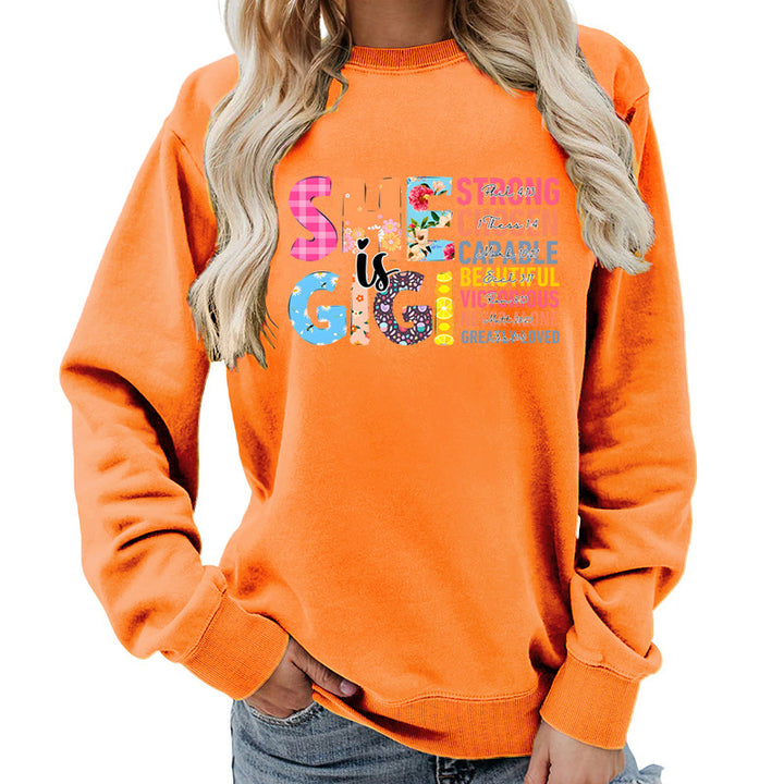 Kvinne sweatshirt med inspirerende tekstdesign Skjora