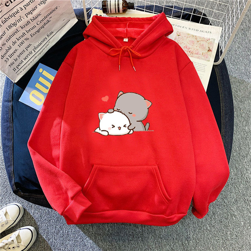 Dame hoodie med leken kattmotiv og komfortabel passform Skjora