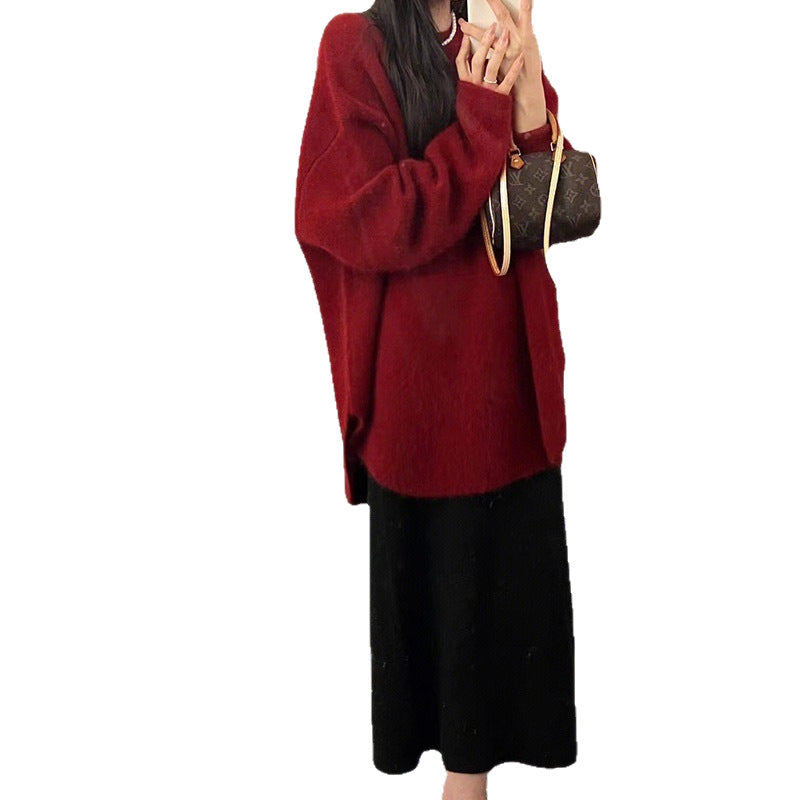Damer koselig oversized genser laget av mykt strikket materiale med en tilfeldig fasong