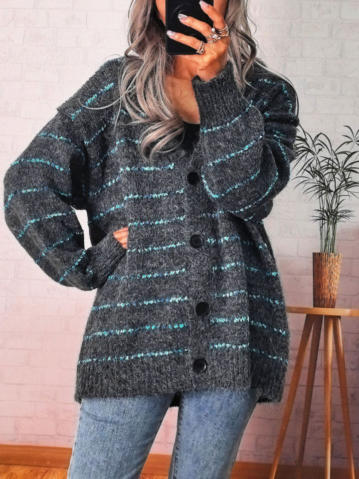 Kvinne cozy cardigan med kontrasterende striper Skjora
