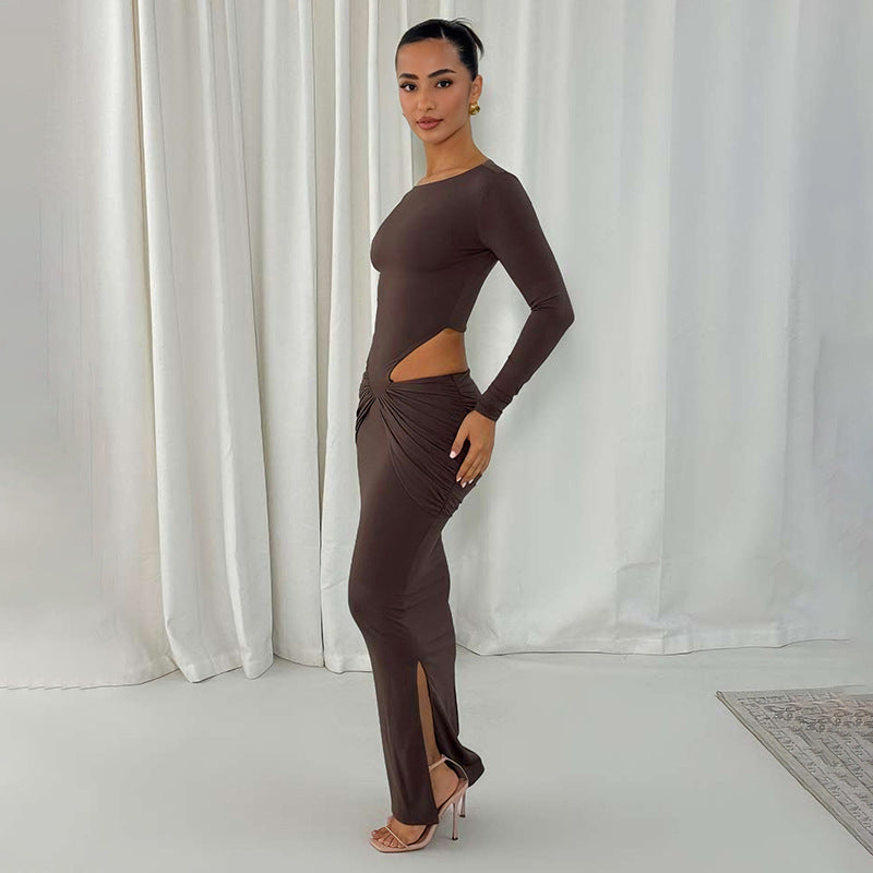 Dame Figurtilpasset Maxikjole med transparente Cut-Outs og Rynker Skjora
