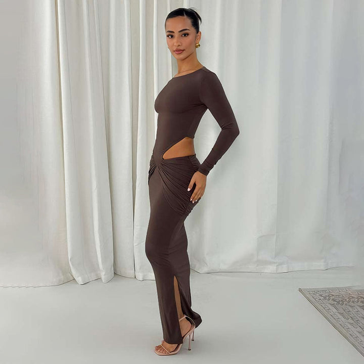 Dame Figurtilpasset Maxikjole med transparente Cut-Outs og Rynker Skjora