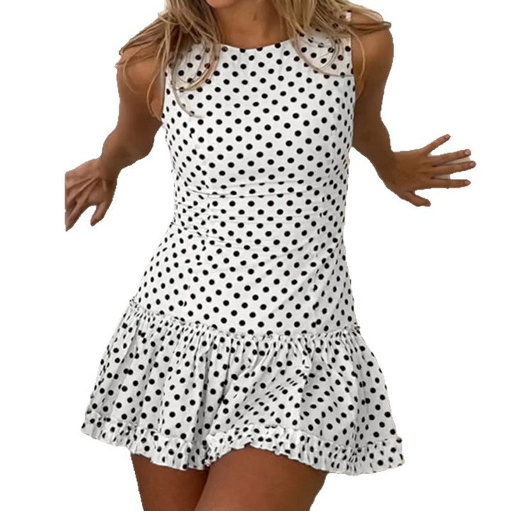 Dame Polka-Dots Minikjole med voluminøst skjørt og antydet spisskant Skjora